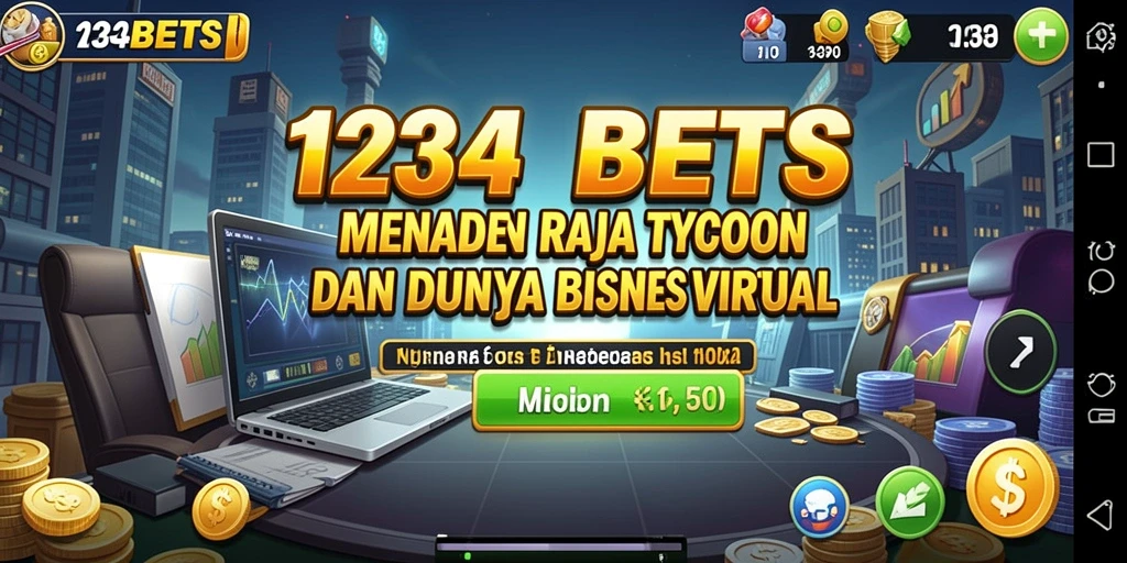 Gameplay Tycoon seru dalam 1234BETS yang menunjukkan manajemen bisnis.