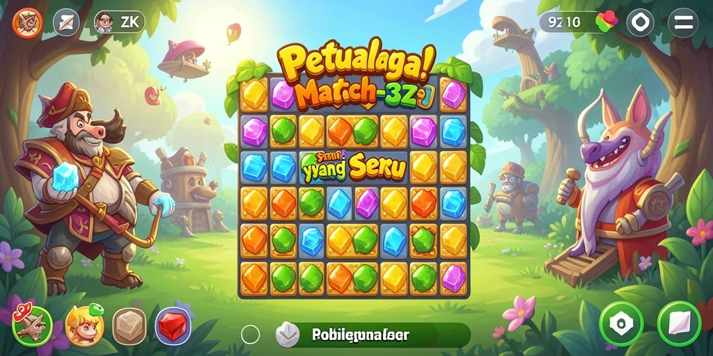 Screenshot game 9ZK menampilkan gameplay Match-3 yang menarik.