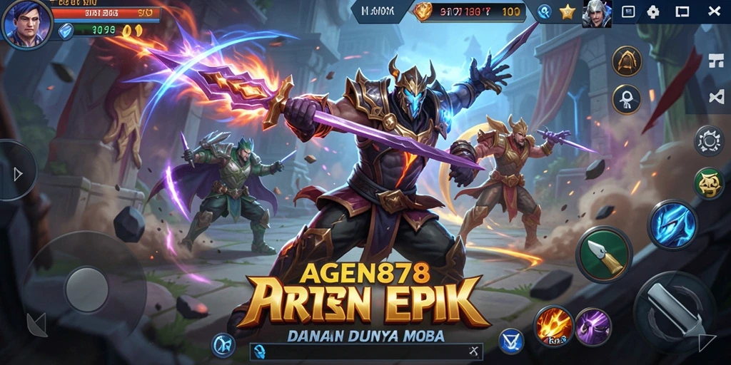Screenshot AGEN878 menampilkan aksi seru dalam pertempuran MOBA.