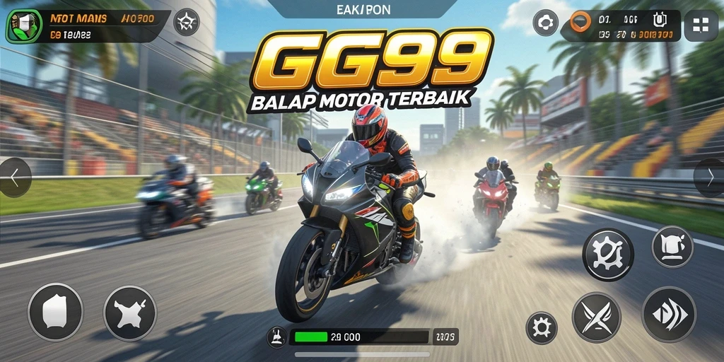 Tampilan gameplay seru di GG99 dengan balapan motor yang menegangkan.