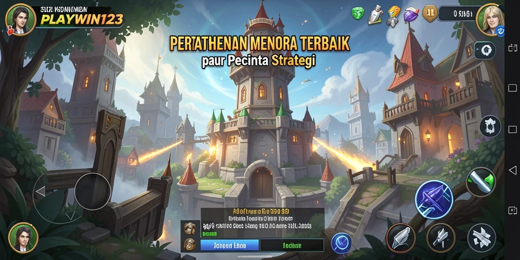 Screenshot dari gameplay <strong>PLAYWIN123</strong> yang menunjukkan strategi menara pertahanan.
