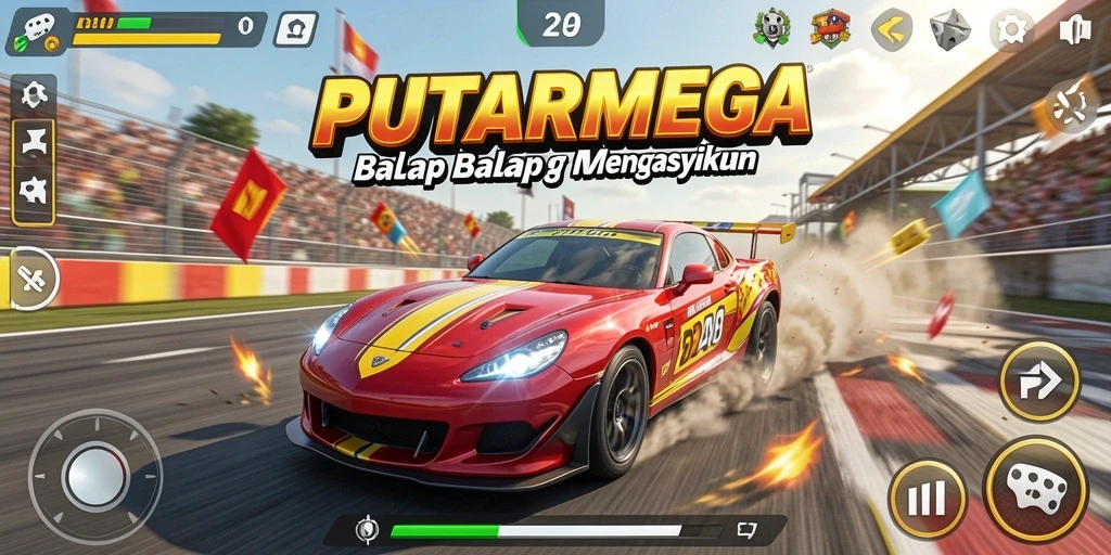 Gameplay balap PUTARMEGA yang menegangkan dan seru.