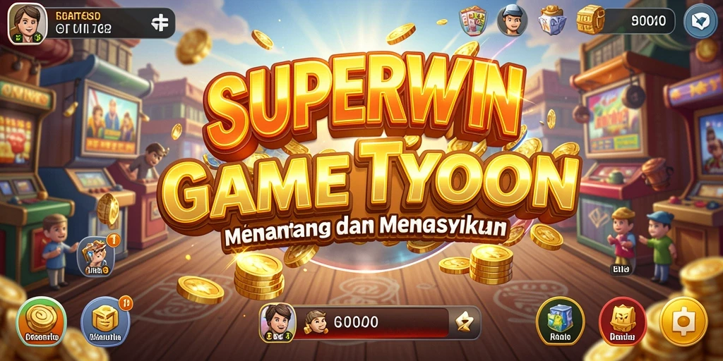 Gameplay dinamis dalam SUPERWIN yang menunjukkan pengelolaan bisnis.